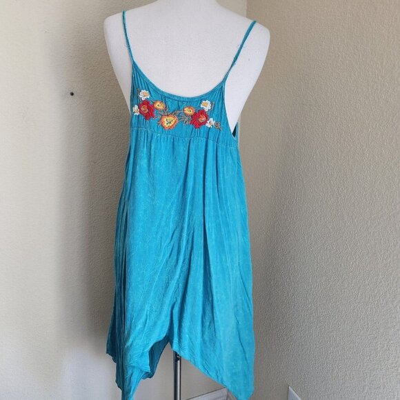 T-Party Turquoise Swing Dress size Large Embroidery Boho Hippie Sleeveless - Picture 4 of 16